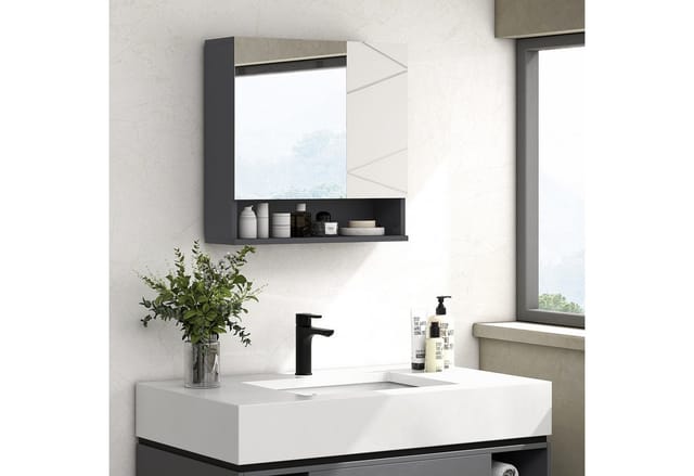 Kleankin Spiegelschrank Badezimmerschrank mit Doppeltür, verstellbar Ablage (Hängeschrank, 1-St., Wandschrank für Badezimmer) Grau, 55 x 17 x 55 cm