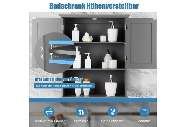 COSTWAY Hängeschrank Badschrank, mit Tür & verstellbarer Ablage, wandmontage