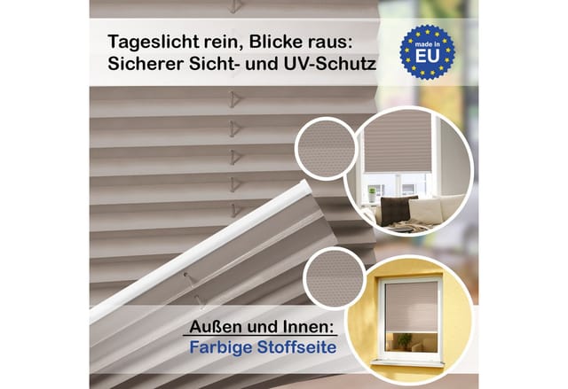 Rikmani Plissee Klemmfix ohne Bohren Graubeige 40x100 cm, blickdicht, Klemmfix, Sichtschutz, Sonnenschutz, einfache Montage, Stufenlos verstellbar
