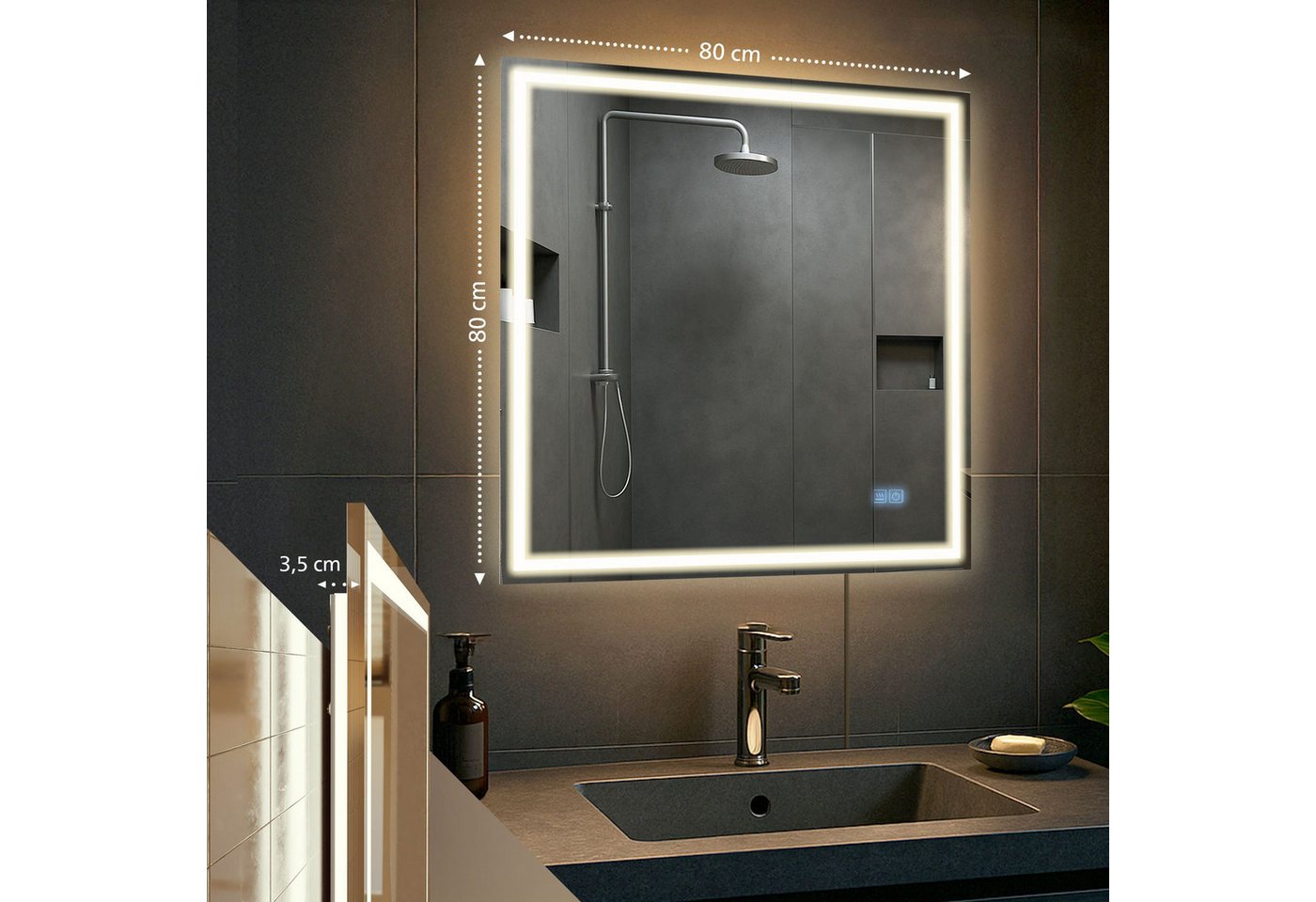 CLP Badspiegel Jaffrey 80x80 mit Bluetooth klarglas Größe:80x80 cm