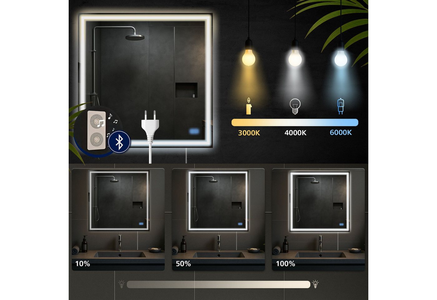 CLP Badspiegel Jaffrey 80x80 mit Bluetooth klarglas Größe:80x80 cm Bild 3