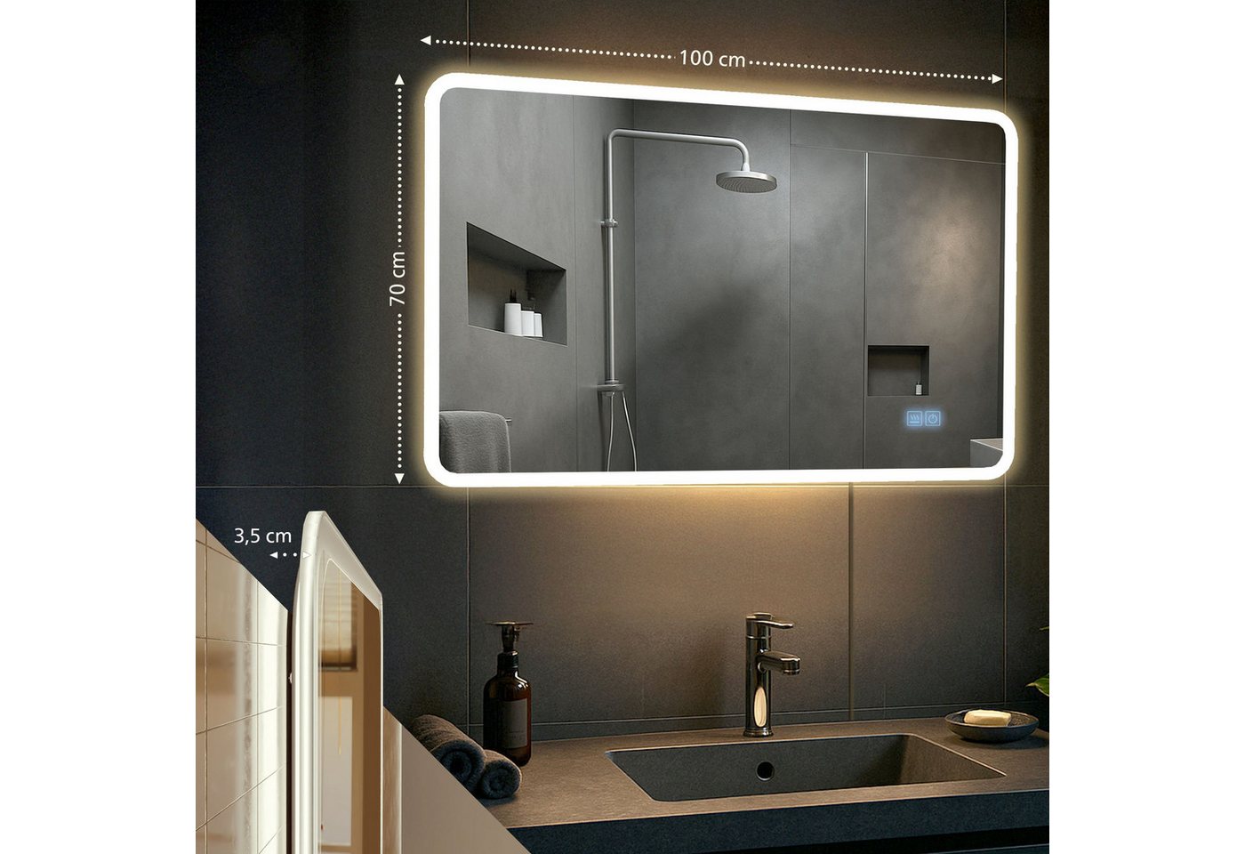 CLP Badspiegel Jericho 70x100 mit Bluetooth klarglas Größe:70x100 cm Bild 2