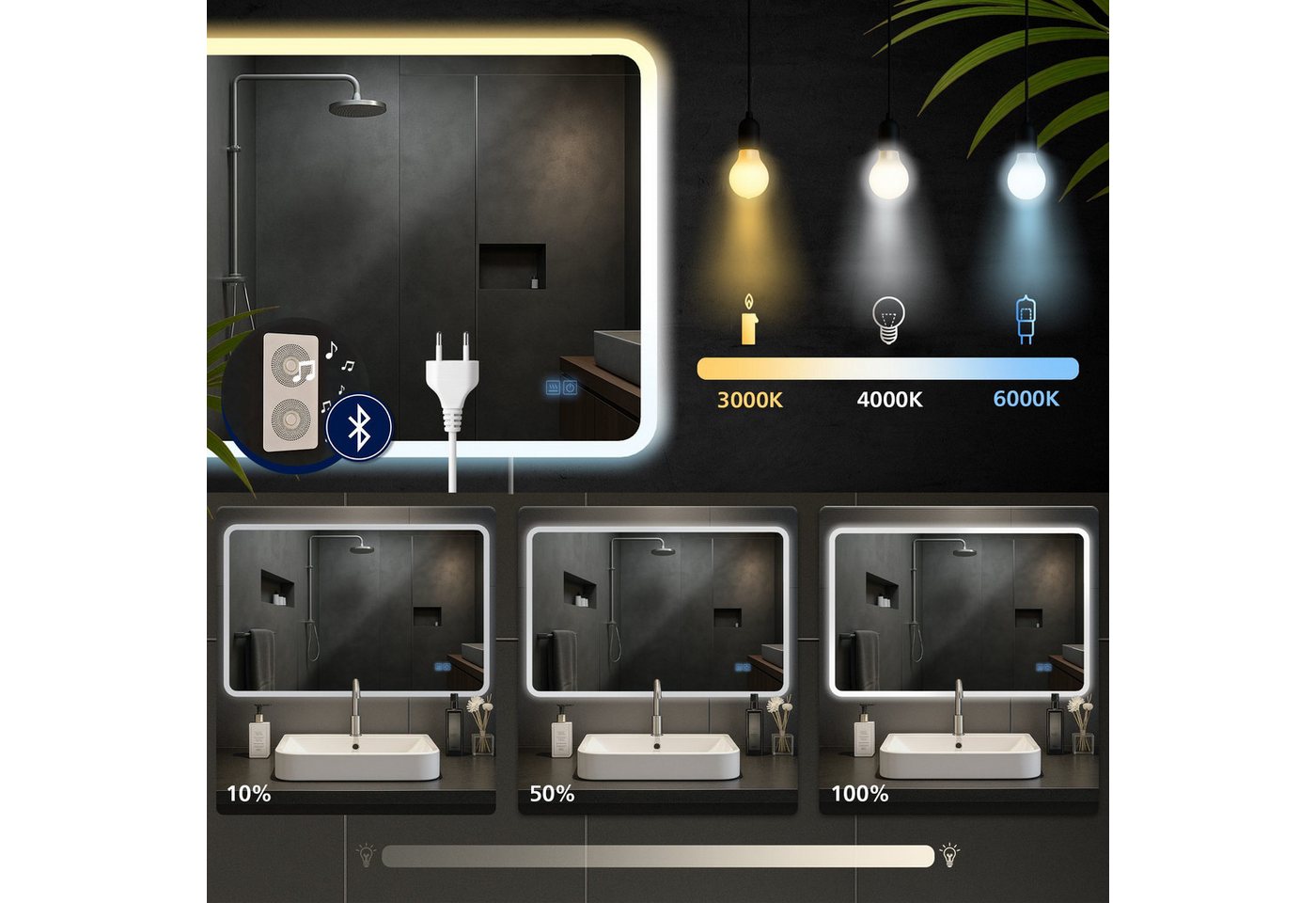 CLP Badspiegel Jericho 70x100 mit Bluetooth klarglas Größe:70x100 cm Bild 3