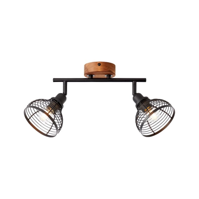 BRILLIANT Lampe, Avia Spotrohr 2flg schwarz/holzfarbend, Metall/Holz, 2x D45, E14, 40W,Tropfenlampen (nicht enthalten)