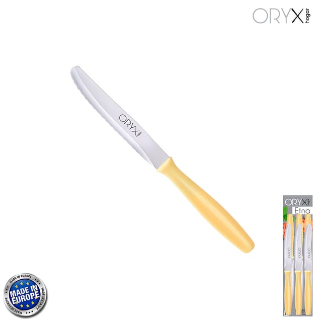 Oryx - Cuchillo Mesa Etna Hoja Sierra Acero Inoxidable 10 Cm. Amarillo (blister 6 Piezas)