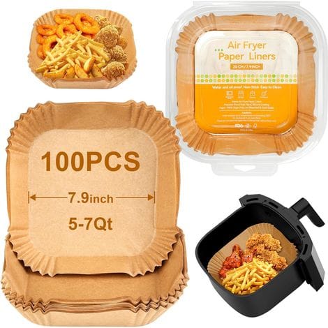 100 Stück Backpapier Für Heißluftfritteusen, 20 Cm Quadratisches Backpapier Für Ninja, Philips, Lebensmittelechtes Pergamentpapier, Einweg-backpapier Für Heißluftfritteuse, Backofen Und Mikrowelle.