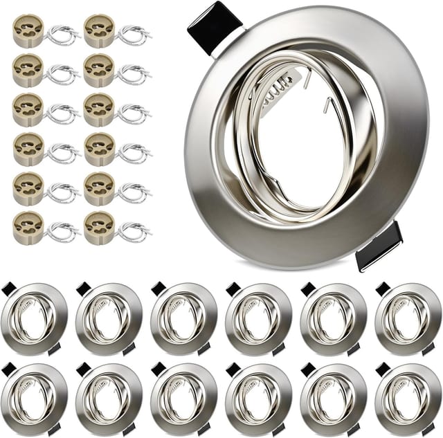 Set Mit 12 Gu10-einbaustrahlern, Gebürstetes Nickel, Keramikfassung, 30° Verstellbar, Für Wohnzimmer, Küche, Büro