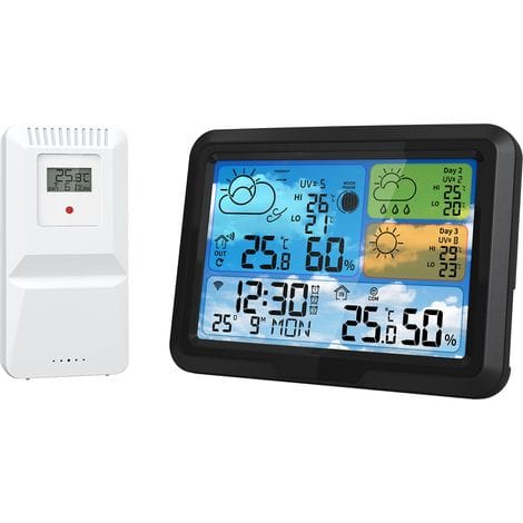 Tuya Smart Wifi Wetterstation Mit Uhr – Kabelloses Innen-/außenthermometer/hygrometer, 5-tage-wettervorhersage, Wecker Und Kalender – Kompatibel Mit Der Smart Life App – Groß