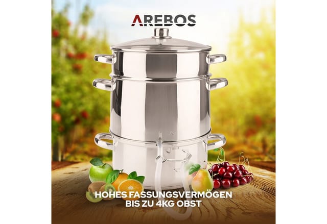 Dampfentsafter 15 L Edelstahl Für Alle Herdarten Geeignet Auch Induktion Durchmesser 26cm Spülmaschinengeeignet Induktionsdampfentsafter - Arebos