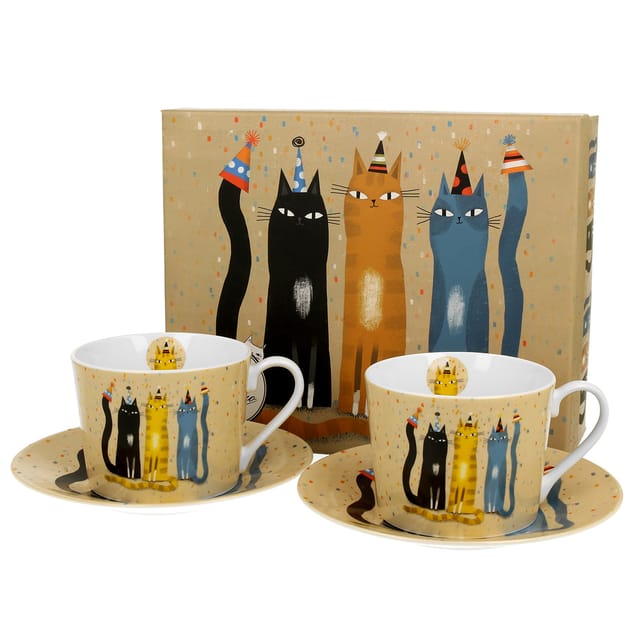 2 Tassen Mit Untertassen Cat's World Party 230 Ml