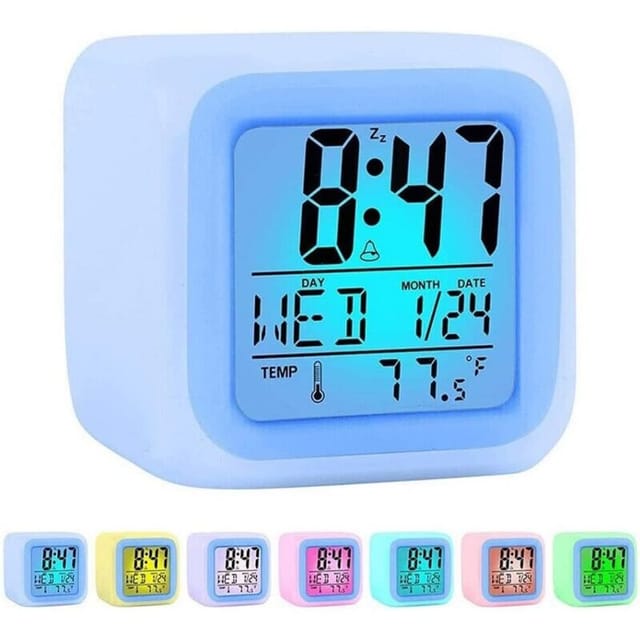 Schlafzimmerwecker Mit Schlummerfunktion, 7-farbigem Nachtlicht, Datumsanzeige, Temperatursensor Und 12/24-stunden-format.