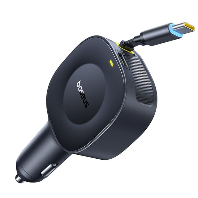 Usb-c-autoladegerät Mit Einziehbarem Usb-c-kabel, 30 W – Schwarz