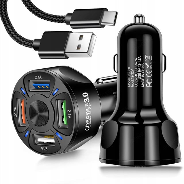 Schnell-autoladegerät 4x Usb Qc 3.0 + Kabel Koanni