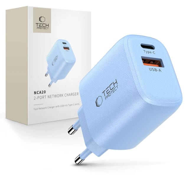 Tech-protect Nca20 Pd 20w Qc3.0 Usb-a / Usb-c Wandladegerät – Blau