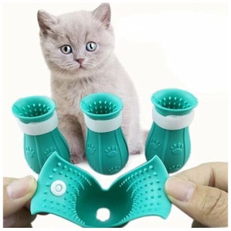 Verstellbare Und Waschbare Katzenschuhe Aus Weichem Silikon, Blau, 4er-pack – Ulisem
