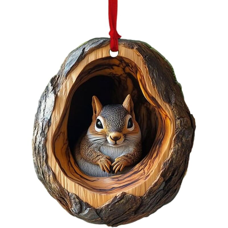Weihnachts-eichhörnchen-anhänger, Hängedekoration, Waldfee-tiermotiv, Handbemaltes Kunstharz, 1er-set - Ulisem