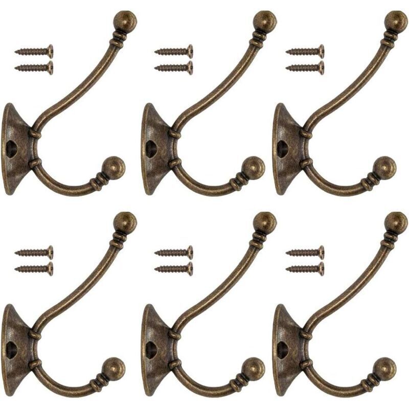 Vintage-wandhaken Aus Gusseisen Und Messing – 6er-set Retro-haken Für Mäntel, Bad Und Küche, Inklusive Schrauben – Ulisem