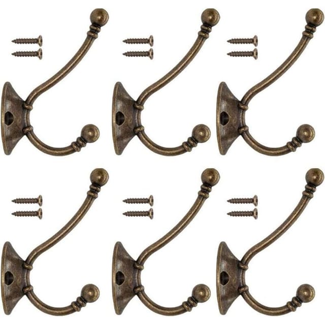 Vintage-wandhaken Aus Gusseisen Und Messing – 6er-set Retro-haken Für Mäntel, Bad Und Küche, Inklusive Schrauben – Ulisem