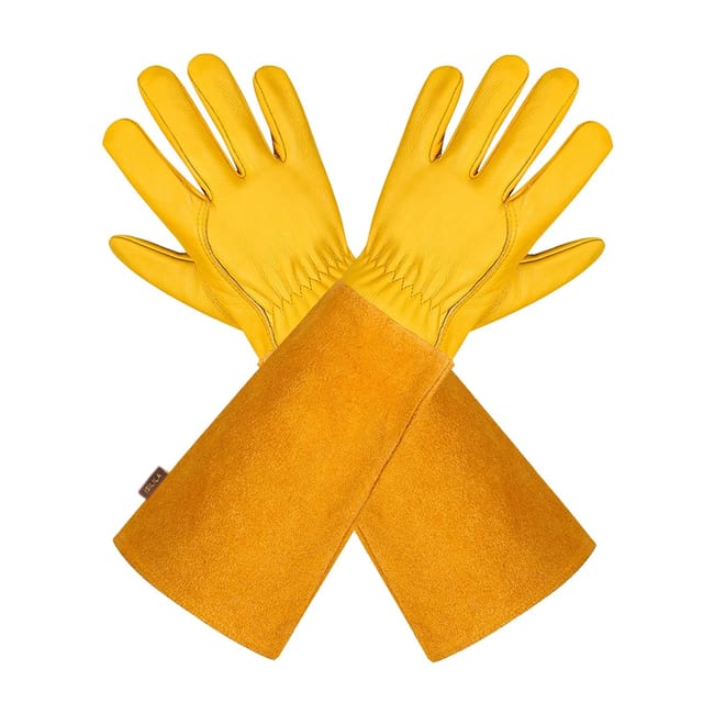Atmungsaktive Gartenhandschuhe Aus Leder Für Damen Und Herren Mit Dornenresistentem Handschuh, Lange Ärmel Aus Rindsleder, Gelb, Größe L