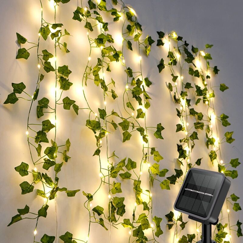 10 M Lange Solar-lichterkette Mit Künstlichem Efeu, 100 Leds, Wasserdicht, 8 Modi Für Garten, Terrasse Und Party - Ulisem