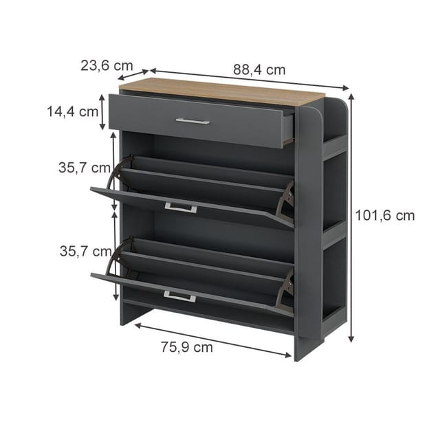 Schuhschrank Movino, Anthrazit/eiche, 88.4 X 101.6 Cm Mit Offenen Und Geschlossenen Fächern, Vicco