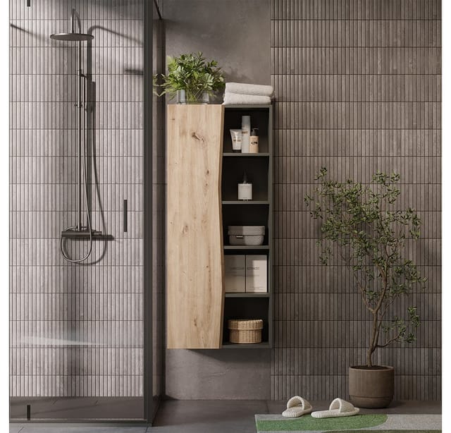 Badschrank Willow, Artisan Eiche/anthrazit, 56 X 130 Cm Mit 5 Offenen Fächern, Vicco