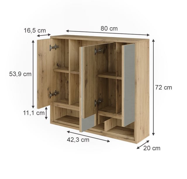 Spiegelschrank Beatrice, Cashmere/artisan-eiche, 80 X 72 Cm Mit 3 Spiegeltüren, Vicco