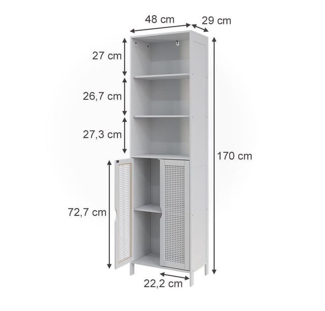 Hochschrank Liora, Weiß, 48 X 170 Cm Mit 2 Türen, Vicco