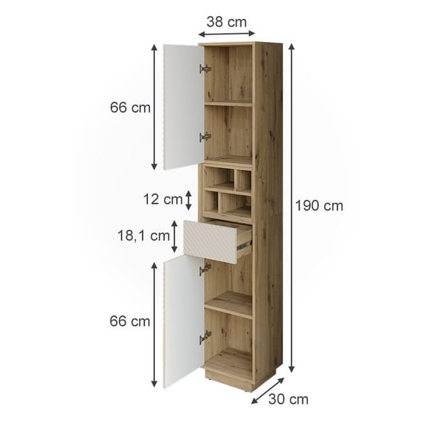Hochschrank Beatrice, Cashmere/artisan-eiche, 38 X 190 Cm, Vicco