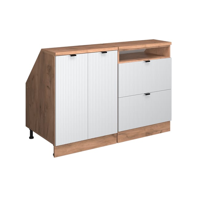 Küchenschrank Für Dachschrägen R-line, Weiß Riffel, 120 Cm 2er Set Schrankkorpuss 60 Cm Tiefe, Vicco