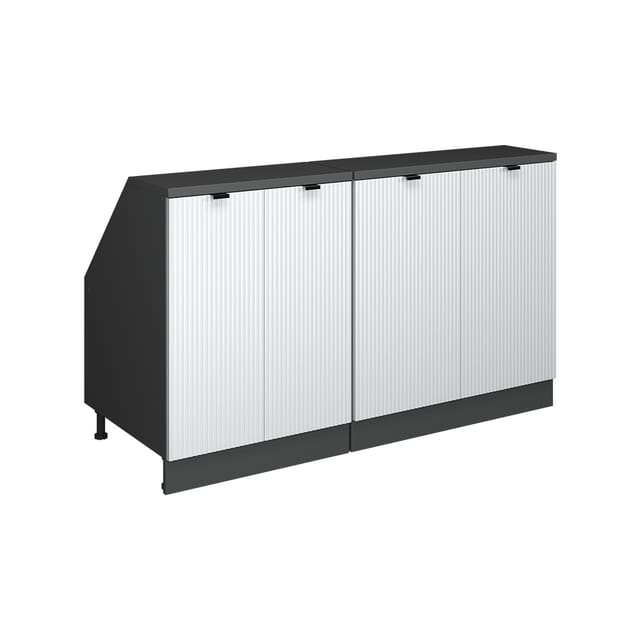 Küchenschrank Für Dachschrägen R-line, Weiß Riffel, 140 Cm 2er Set Schrankkorpuss 60 Cm Tiefe, Vicco