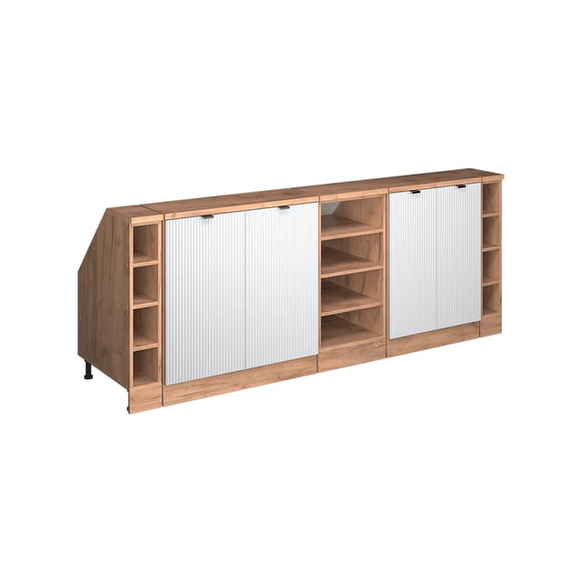 Küchenschrank Für Dachschrägen R-line, Weiß Riffel, 210 Cm 5er Set Schrankkorpuss 60 Cm Tiefe, Vicco