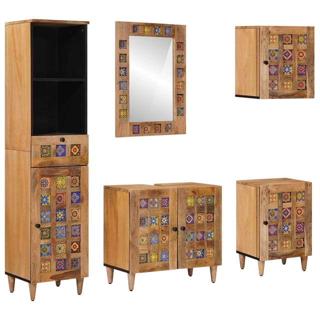 Badezimmermöbel-set 5 Stk. Natur Massivholz Mango Vidaxl