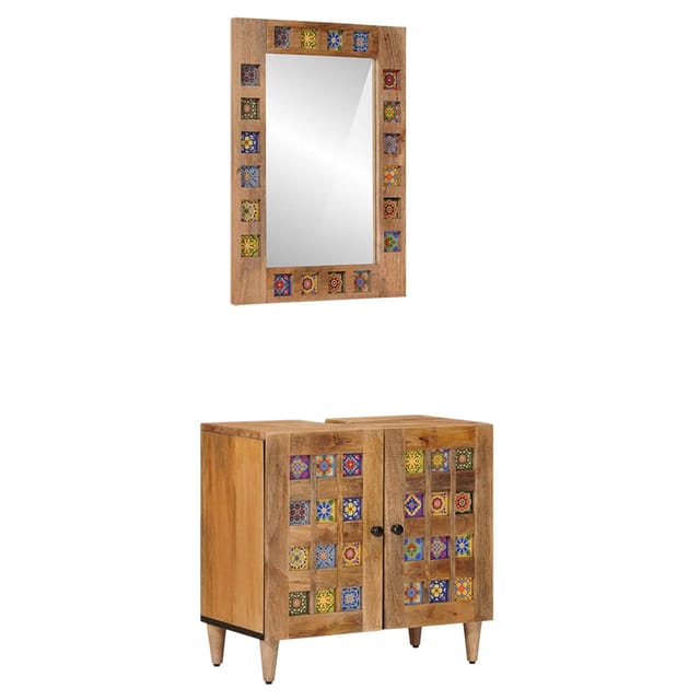 Badezimmermöbel-set 2 Stk. Natur Massivholz Mango Vidaxl