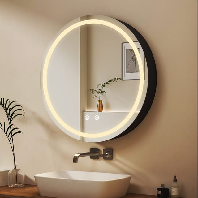 60x60 Cm Rund Spiegelschrank Bad Mit Beleuchtung Schwarz Led Spiegelschrank Mit Beleuchtung Badspiegel Schwarz Badschrank Hängeschränke Mit 3 Einstellbare Lichtfarben + Beschlagfrei