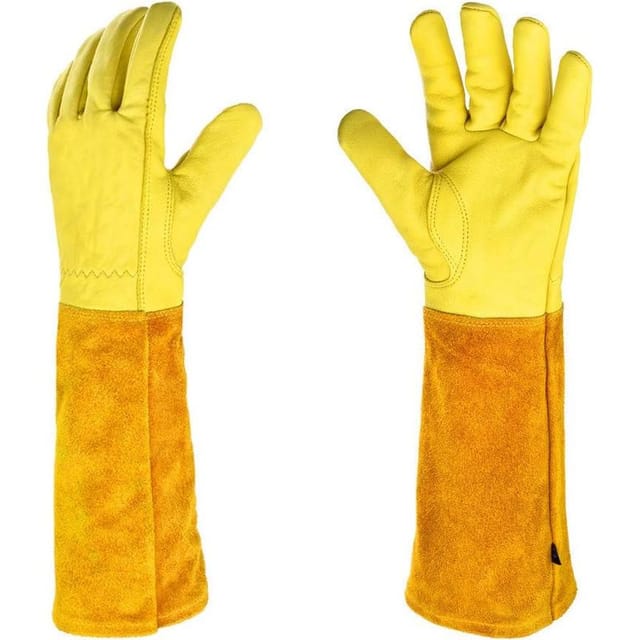 Gartenhandschuhe Aus Leder Für Damen Und Herren – Dornenfest, Hitze- Und Abriebfest – Geeignet Für Schweißarbeiten, Gartenarbeit Und Hausarbeit – Lange Ärmel – Gelb