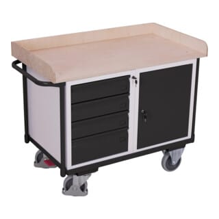 Variofit Werkstattwagen Mit 4 Schubladen, Schrank Und Ladefläche 1125x630mm Ral 7016 Anthrazitgrau
