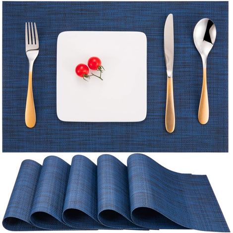 Platzset, 6-teilig, Waschbar, Hitzebeständig, Rutschfest, Gewebtes Pvc-vinyl, Für Küche Und Esstisch, 30 X 45 Cm (blau 2)