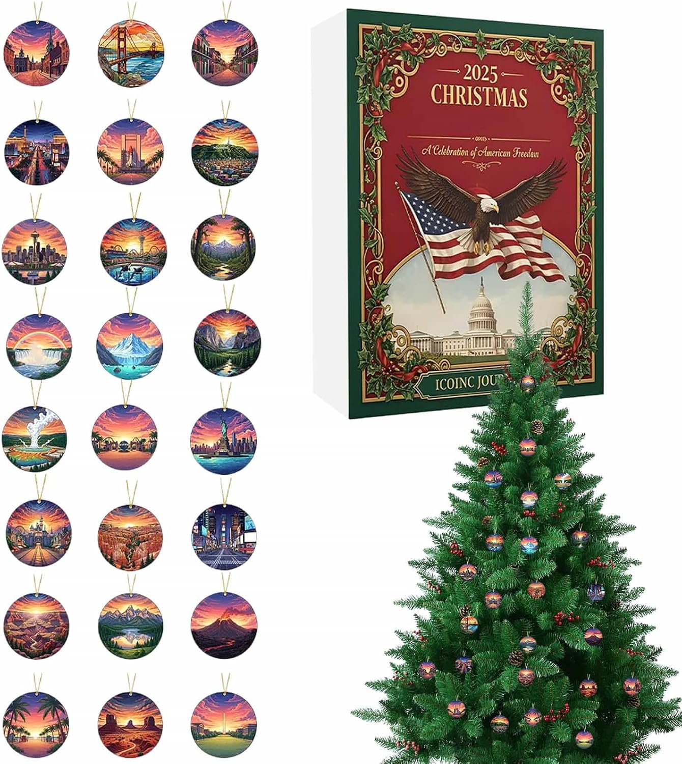 Adventskalender Für Weihnachten 2025 2d-sammelanhänger Countdown-ornamente Amerikanische Denkmäler Für Wand, Tür, Baum, Schlafzimmer