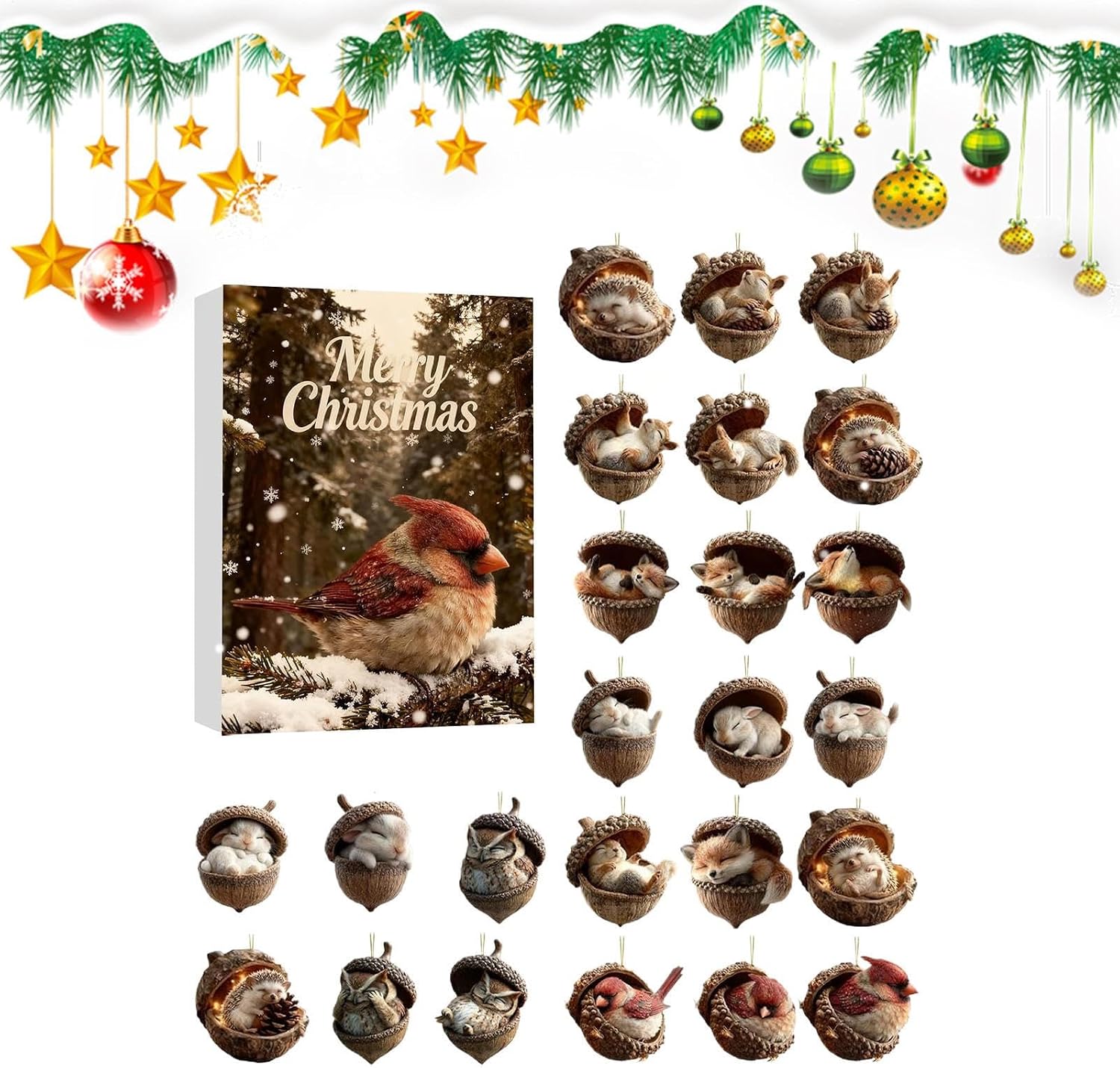 Adventskalender Mit Tieranhängern, Winterdeko, Flaches 2d-design Quasten-adventskalender Für Erwachsene Und Jugendliche, Für Baum, Fenster, Wand, Tür, Kamin
