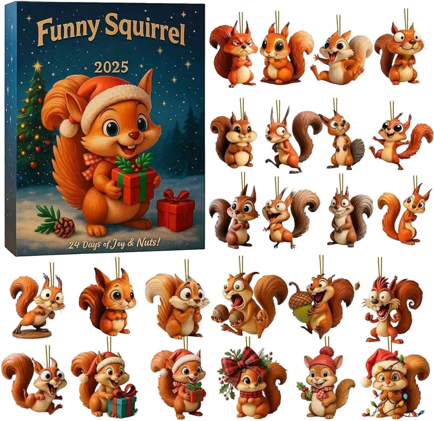 Adventskalender 2025 – Flacher Acryl-anhänger (2d) 24-tage-countdown-kalender Mit Eichhörnchen-motiv Für Männer, Frauen, Mädchen, Teenager, Ehefrauen, Ehemänner, Söhne Und Töchter