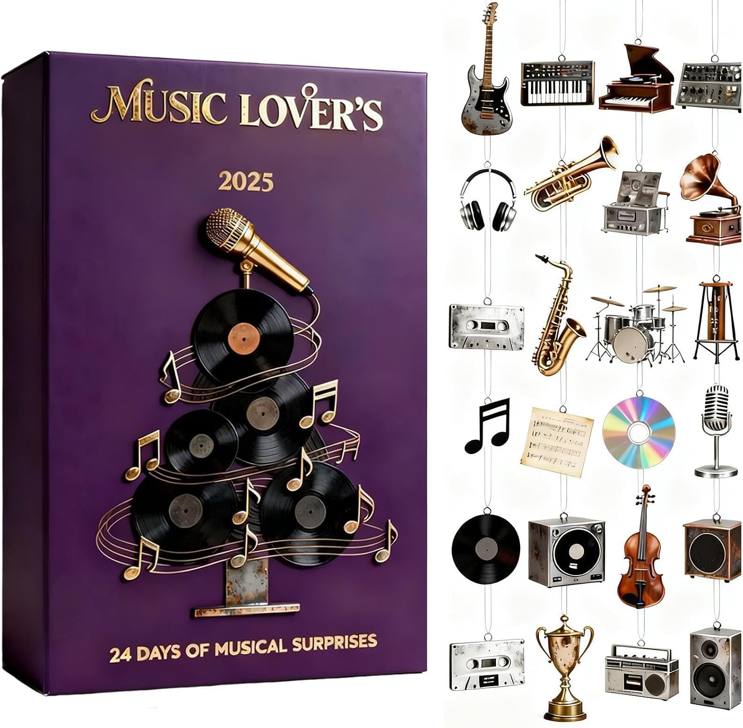 Adventskalender 2025 Für Musikliebhaber: 2d-anhänger Musikalischer Adventskalender Mit Countdown-charms Für Zuhause, Wand, Fenster Und Auto