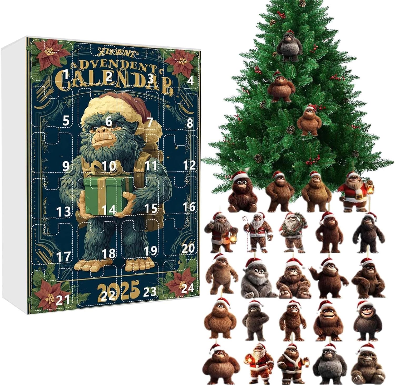 2d-adventskalender Aus Acryl 2025 24-tägiger Adventskalender Mit Affenanhänger Für Erwachsene Geschenkidee Weihnachtsbaum Auto-rückspiegel Wanddekoration