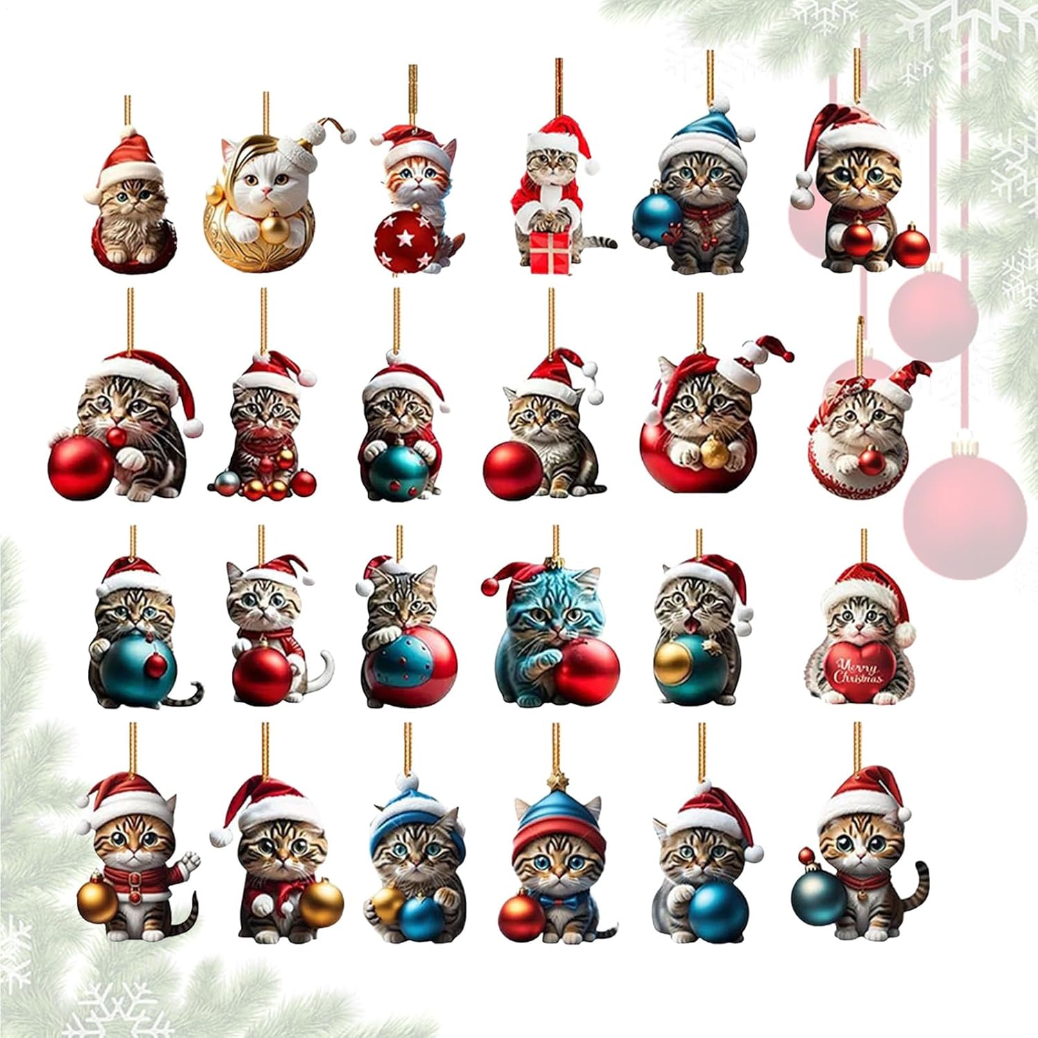 Adventskalender-anhänger Mit Katzenmotiv Countdown-timer Weihnachtsschmuck 2d-acryl-katzenanhänger-set Charm-anhänger-set Für Weihnachtsbaum, Rückspiegel, Auto, Wand