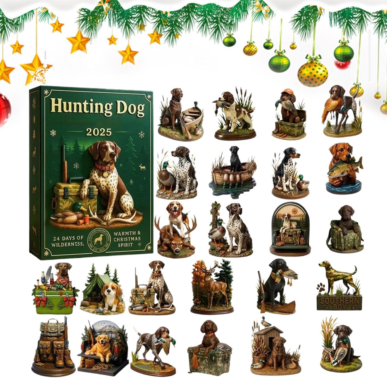 24-tägiger 2d-adventskalender Mit Hundemotiv Aus Acryl Weihnachtlicher Hunde-adventskalender Für Wohnzimmer, Schlafzimmer, Küche, Flur, Büro, Regal, Schrank, Auto, Party, Tier