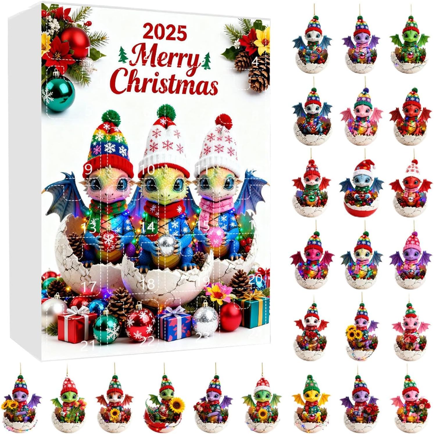 2d-acryl-weihnachtskalender Mit Countdown-funktion 24-tägiger Adventskalender Mit Dinosaurier-anhänger Für Erwachsene, Frauen Und Männer