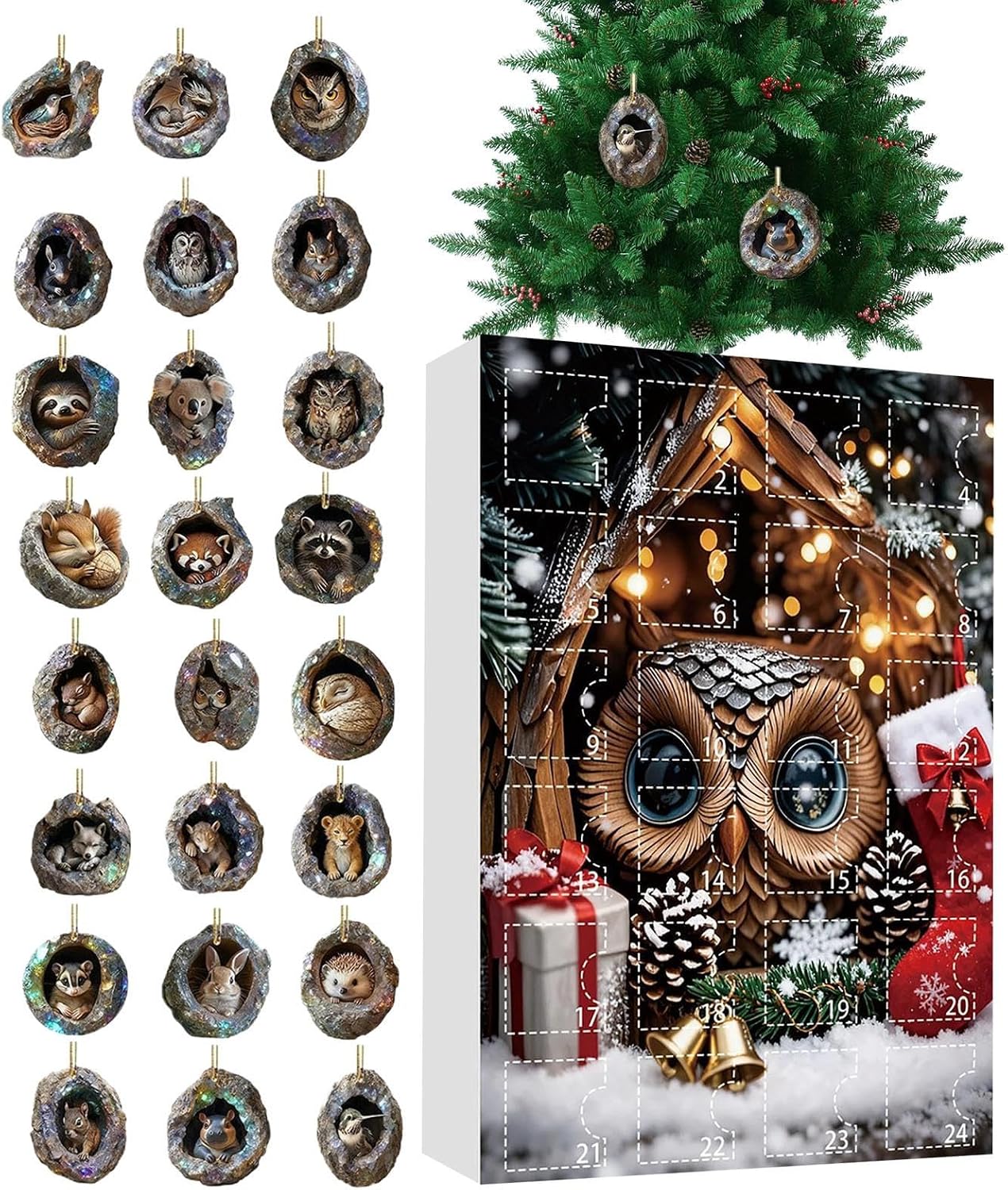 24-tägiger Adventskalender Mit Tiermotiven, 2d-acryl-adventskalender Mit Löchern Hängender Schulschmuck Für Fenster, Haustür, Balkon, Weihnachtsbaum, Party