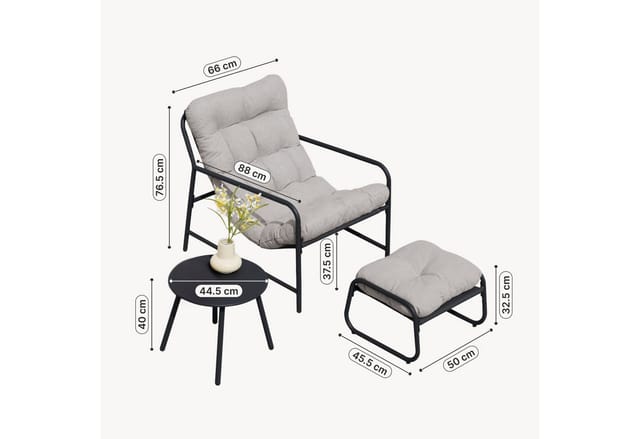 Gartenmöbelset Trerdfjoa 3-tlg. Dunkelgrau/grau [en.casa]