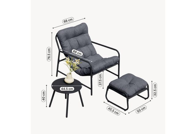 Gartenmöbelset Trerdfjoa 3-tlg. Dunkelgrau [en.casa]