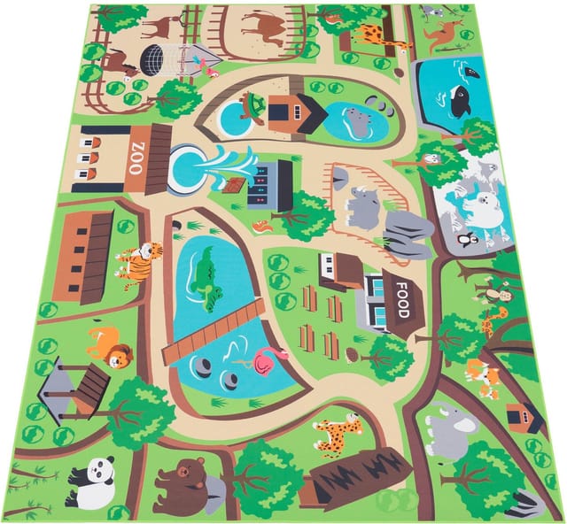 Paco Home - Kinder-teppich Für Kinderzimmer, Spiel-teppich, Zoo Mit Tiger, Bär, Löwe, Bunt 140x200 Cm